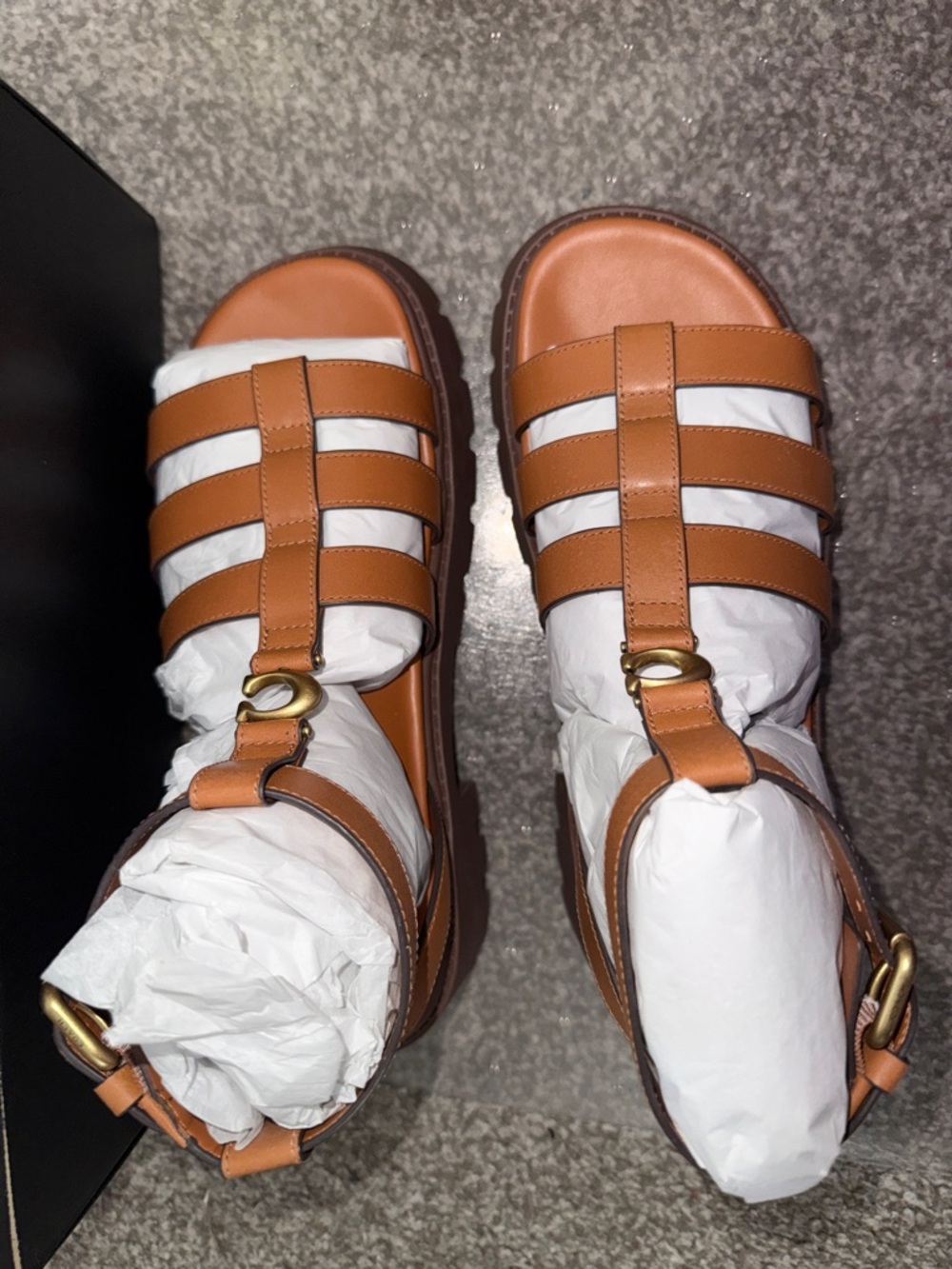 Coach Brown Leather Platform Gladiator Sandals with Gold-Tone Hardware - Picture 9 of 10